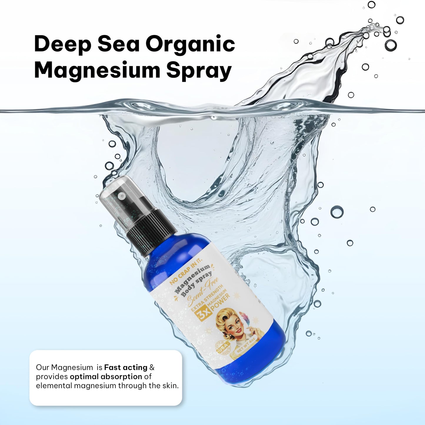 No Crap In It Magnesium Spray Triple Power – Magnesium Chloride, Witch Hazel, Spray with Lavender Essential Oil for Relaxation, Recovery & Daily Wellness – 4 oz (Scent Free)