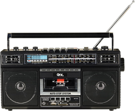 Bluetooth Cassette Boom Box | USB/SD Card AM/FM Radio with Recording & Built-in Mic