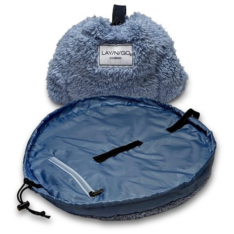 Lay-n-Go Cosmo Drawstring Cosmetic & Makeup Bag Organizer - Portable Drawstring Makeup Bag w/Zipper Pocket, Makeup Loops & More - Durable, Machine Washable Makeup Bag for Travel (20”, Comfort/Blue)