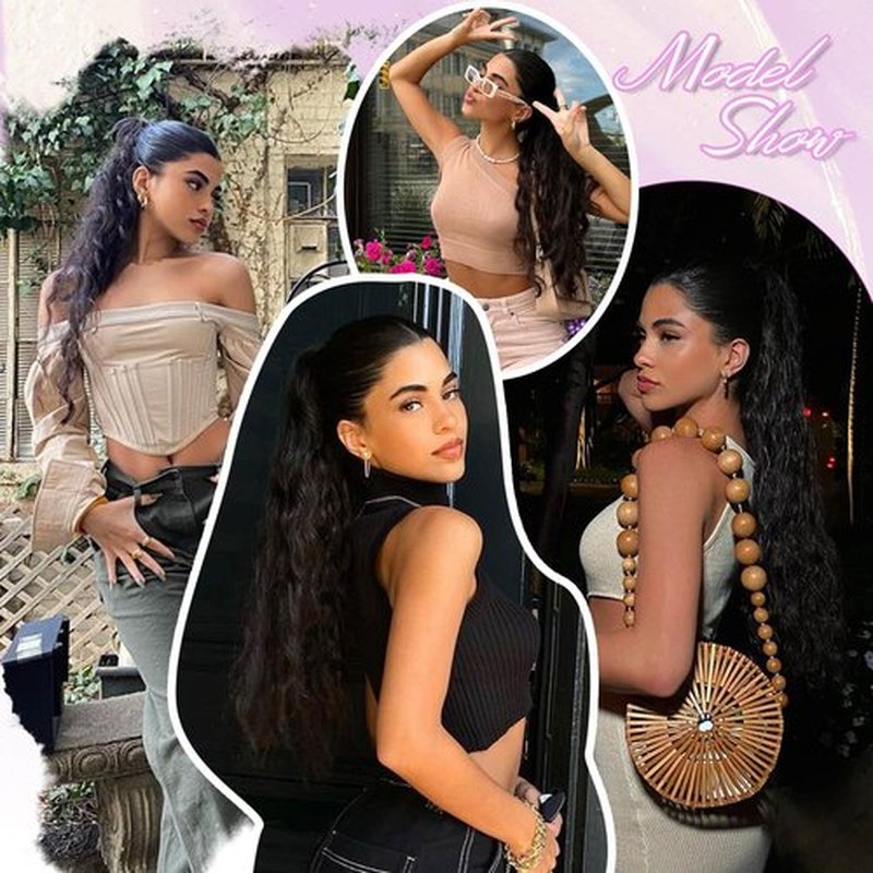 MARJORIE Ponytail Extension 30 Inch Long Reddish Chocolate Brown Curly Claw Pony Tails Hair Extensions Natural Looking Curly Wavy Ponytail Multi-layered Design Wavy Synthetic Hairpiece for Daily Use