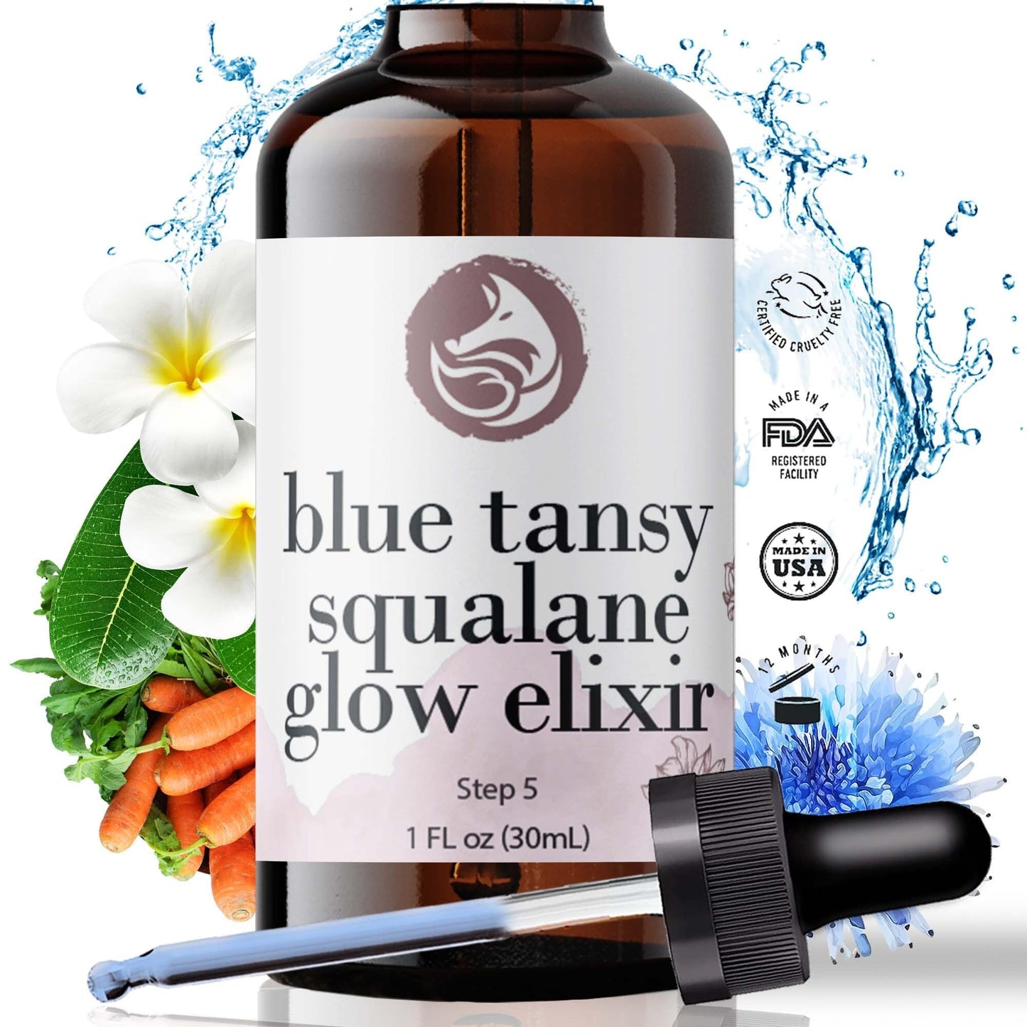 Foxbrim Naturals Blue Tansy & Squalane Facial Oil Blend - Soothing & Moisturizing Daily Facial Oil for All Skin Types - 1oz