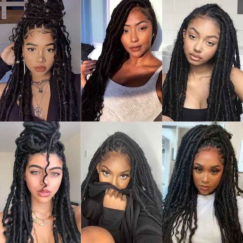 Goddess Locs Crochet Hair 6 Packs 16 Inch Straight Faux Locs Crochet Hair for Black Women, Crochet Pre-Looped Curly Hair Soft Faux Locs Synthetic Braiding Hair Extensions (16 Inch, 6 Packs, 1B-BUG#)