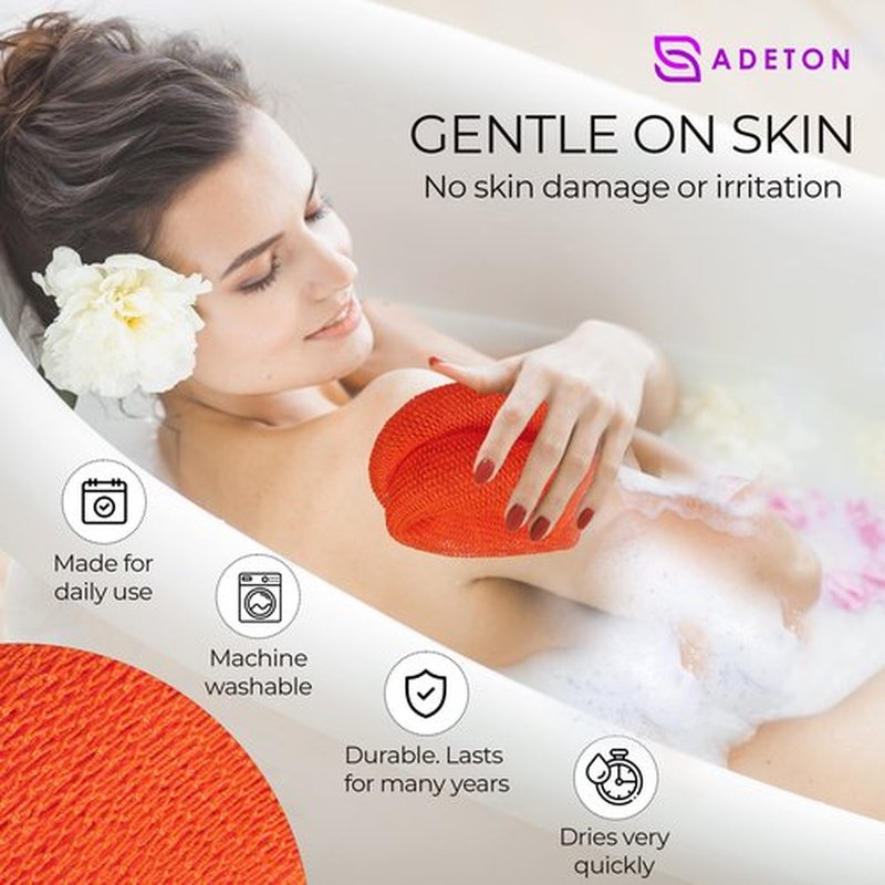 Adeton African Net Sponge, Exfoliating Body Scrubber, Body Exfoliator, Long Net Sponge, 17 Colors, Sapo, Shower Bath Accessories, Back Foot Scalp Scrub, Flat Dead Skin Remover Body Wash (Orange)