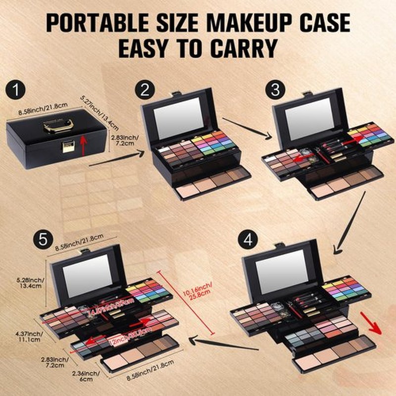 Professional Makeup Kit for Women Girl Full Kit with Mirror 60 Colors All in One Make up Gift Set Included Eyeshadow,Blusher,Highlighter,Compact Powder,Brow Powder,Lipstick,Glitter,Eyeliner,Mascara 02