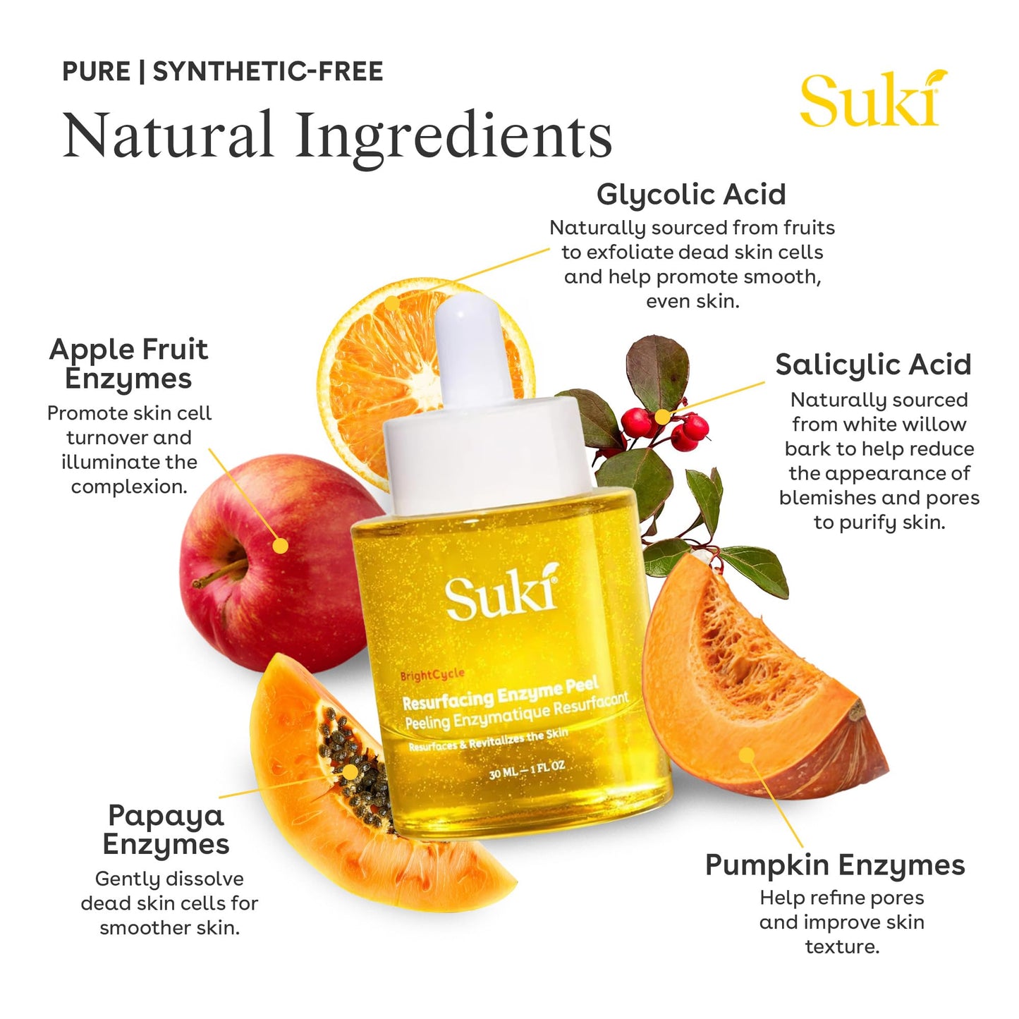 Suki Resurfacing Enzyme Peel for Face Chemical Exfoliant Facial Peel, Dead Skin Remover & Skin Texture Refiner, Enzyme Exfoliant for Sensitive & Acne Prone Skin, Gentle Lightweight Peeling Gel, 1 oz.