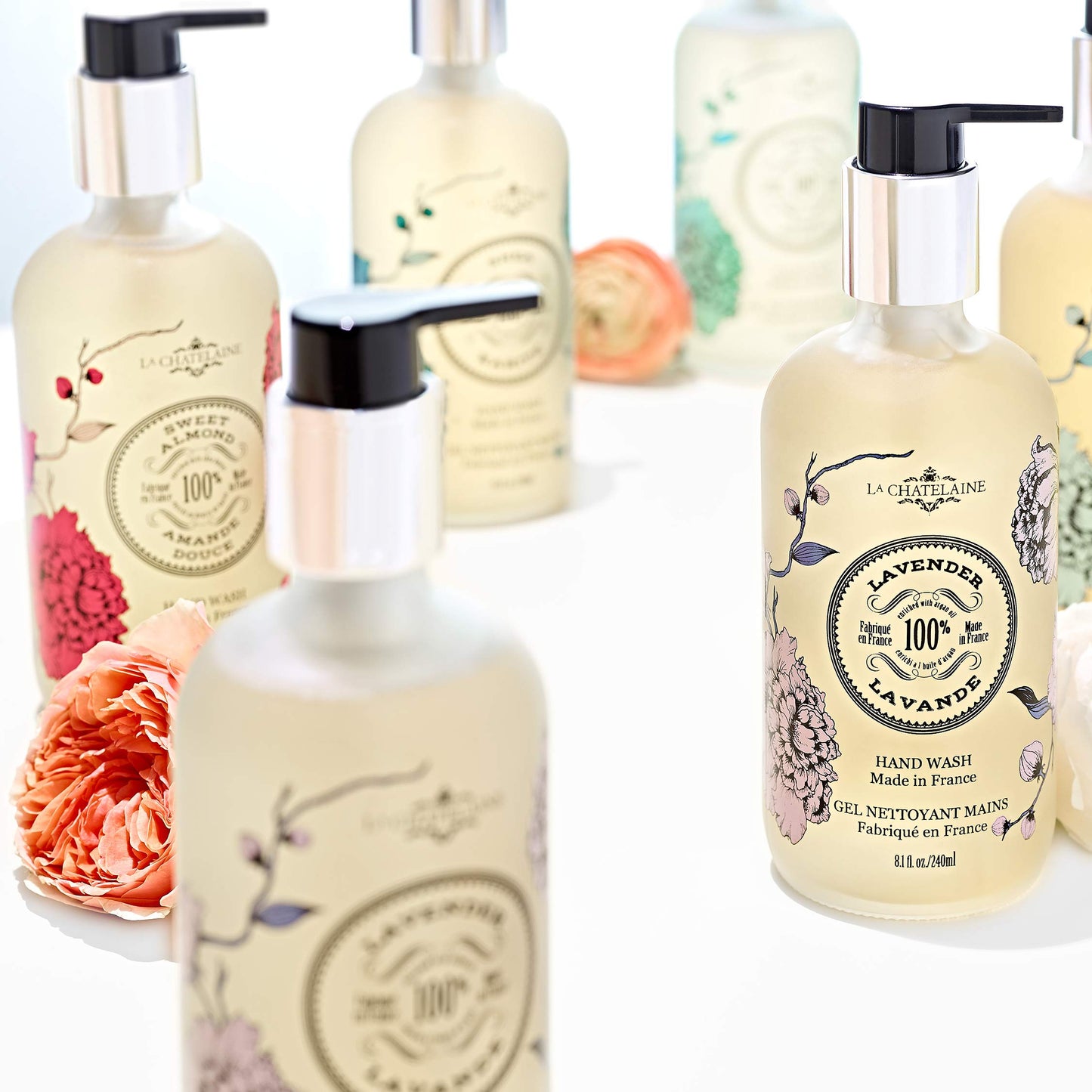 La Chatelaine Hand Wash & Lotion Set | Sulfate Free | Frosted Glass Bottles | Nourishing Shea Butter Formula | Natural and Organic | Made in France | 2 x 8.1 oz. (Orange Blossom)