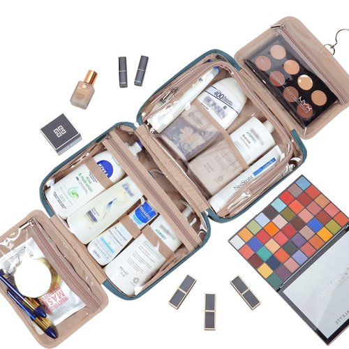 NISHEL Travel Toiletry Bag for Women Large Capacity, Travel Essentials Organizer, Hanging Makeup Case for Accessories, Cosmetics, Toiletries, Lake-Blue