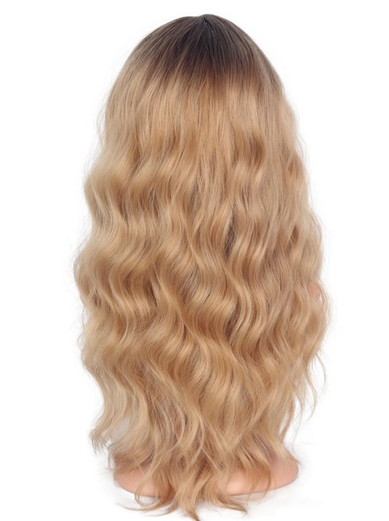 SYMEIW Medium Long Blonde Wavy Wigs For Women Synthetic Full Hair Blonde Wigs With Bangs For Daily Use (Blonde)