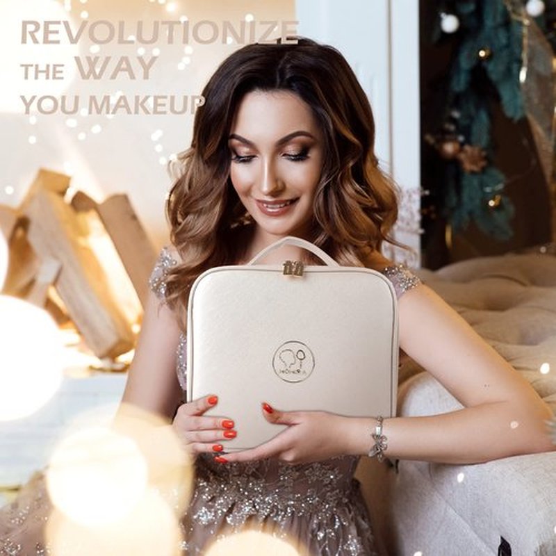 MOMIRA Makeup Bag with Mirror and Light Travel Makeup Train Case Cosmetic Bag Organizer Portable Artist Storage Bag with Adjustable Dividers Makeup Brushes Storage Organizer khaki