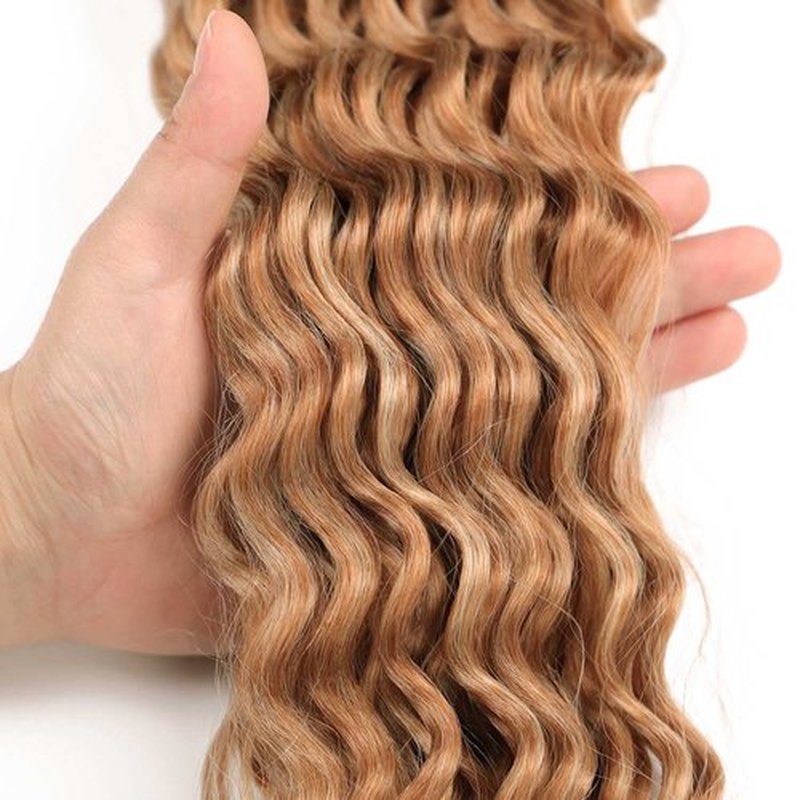 Ocean Wave Crochet Hair Extensions, Curly Braiding Crochet Hair, Soft Synthetic Crochet Hair Extensions 22inch 6Packs #M30/60 Brown mix Blonde