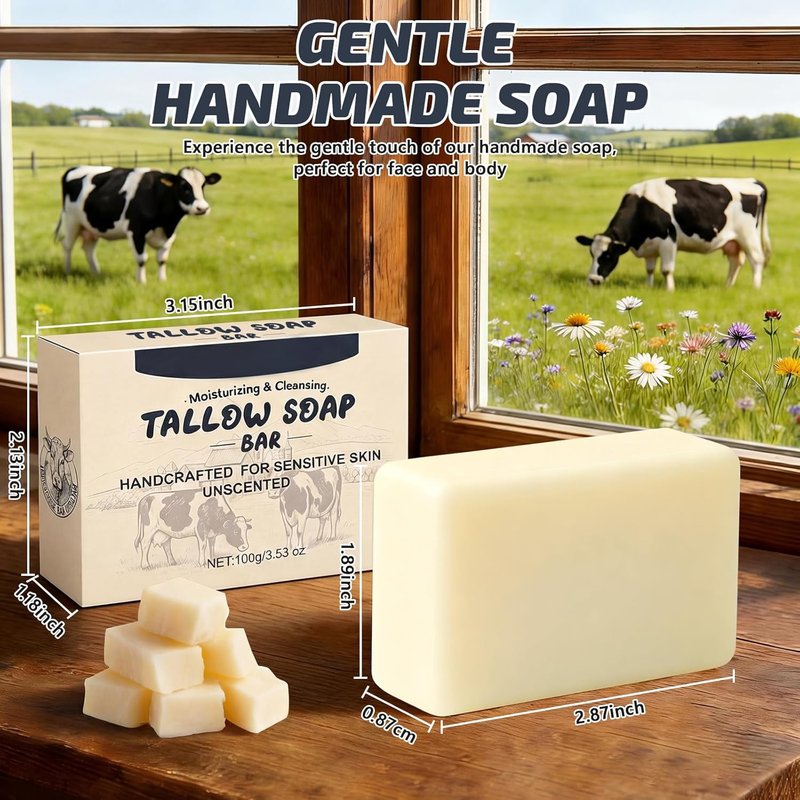 Beef Tallow Soap Bar - All-Natural Organic Moisturizing Soap for Dry, Sensitive Skin | Handmade Bath Soap - 1 Pack