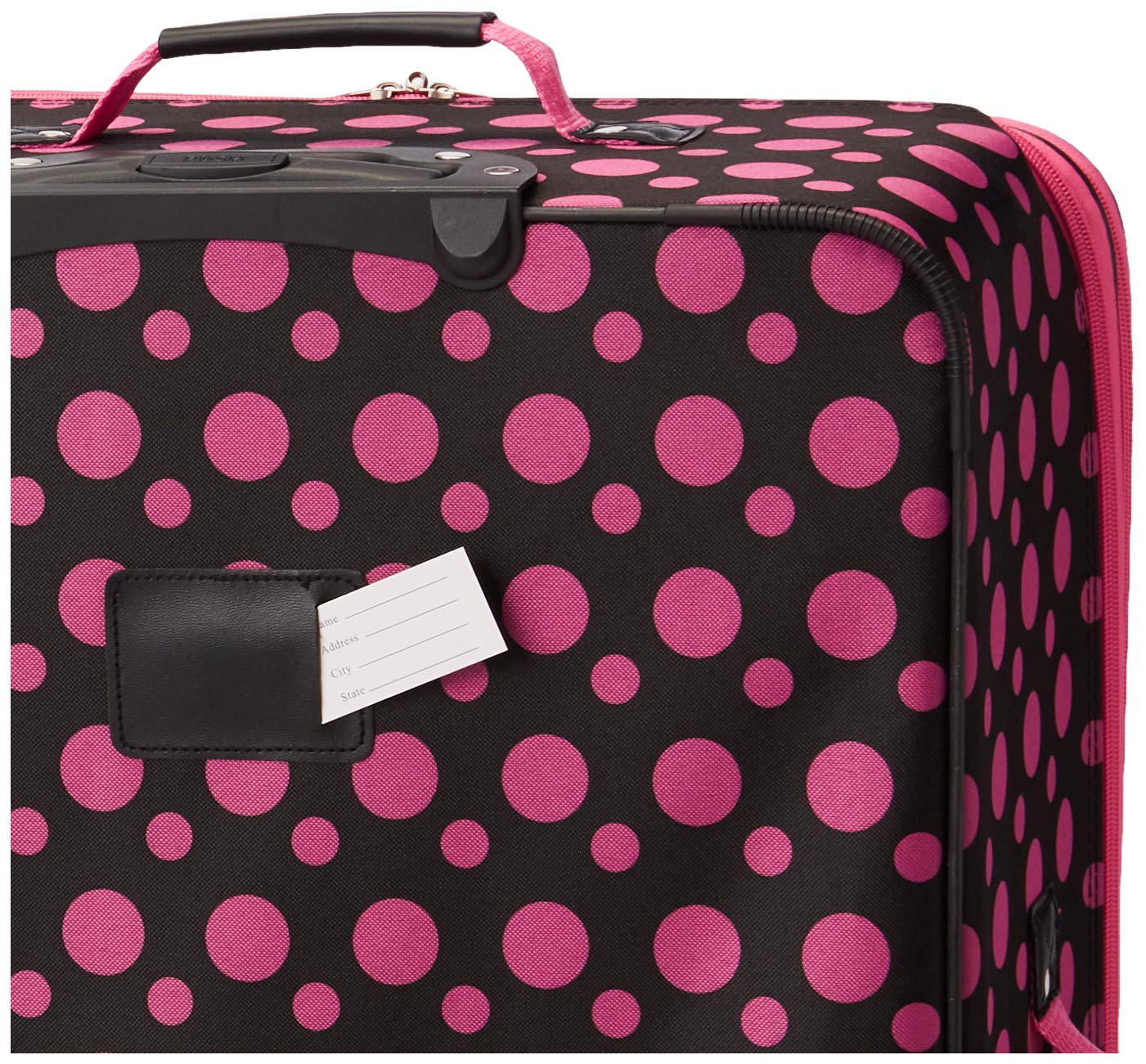 Rockland Fashion Softside Upright Luggage Set, Black/Pink Dot, 4-Piece (14/19/24/28)
