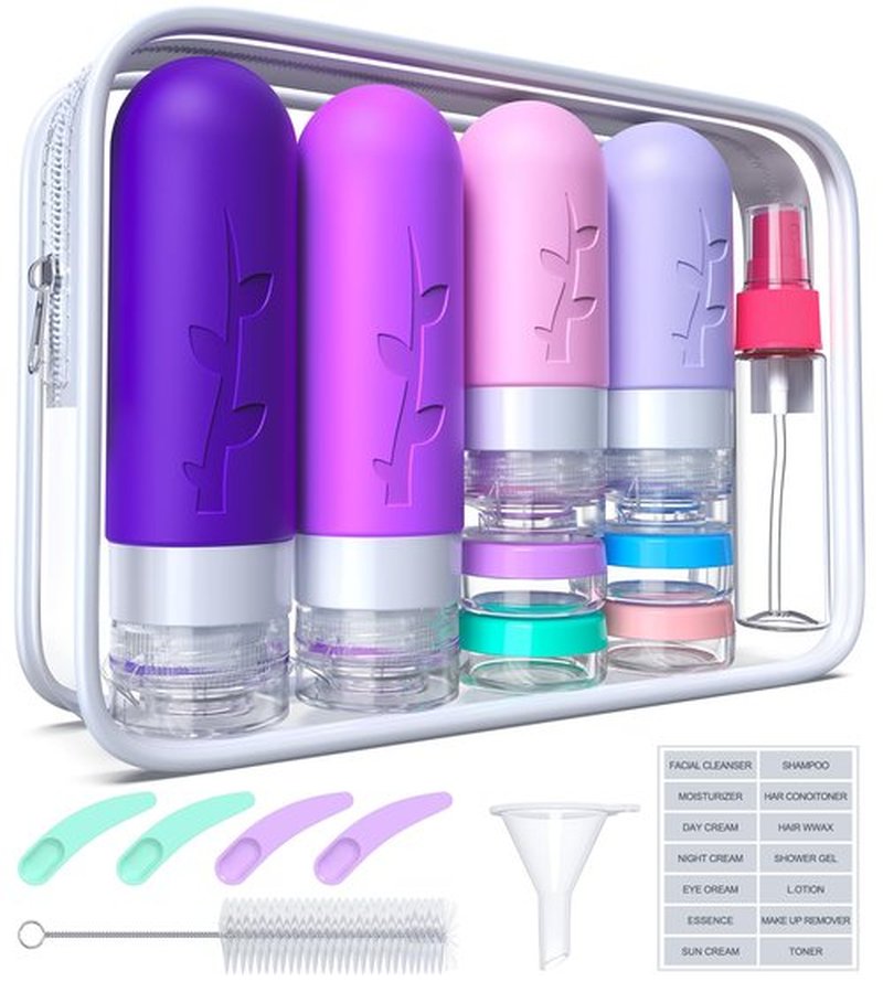 18 Pack travel Bottles for Toiletries, Silicone TSA Approved Travel Containers Leak Proof Refillable Travel Essentials for Shampoo Conditioner Lotion toiletry bottles