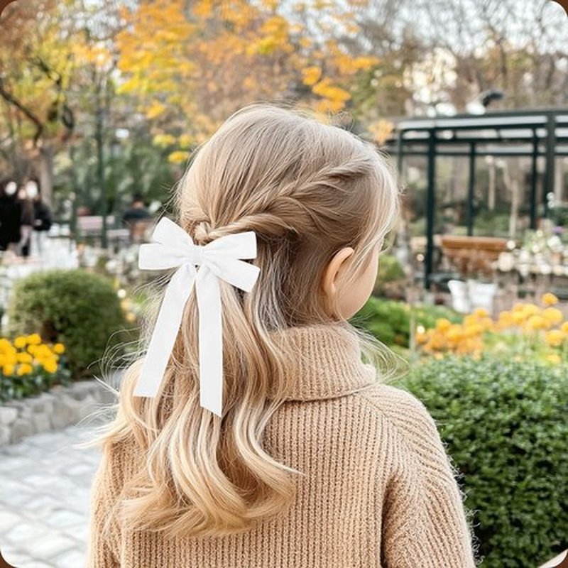 2PCS White Hair Bows Soft Velvet Bow Hair Clip with Long Tail Hair Accessories for Women Girls Toddlers