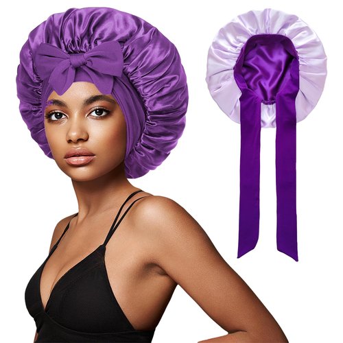 vidsel Bonnet with Tie Band Satin Bonnet Silk Bonnet for Sleeping Women, Silk Hair Bonnet Reversible Double Layer Sleep Cap Bonnet for Curly Hair Braids