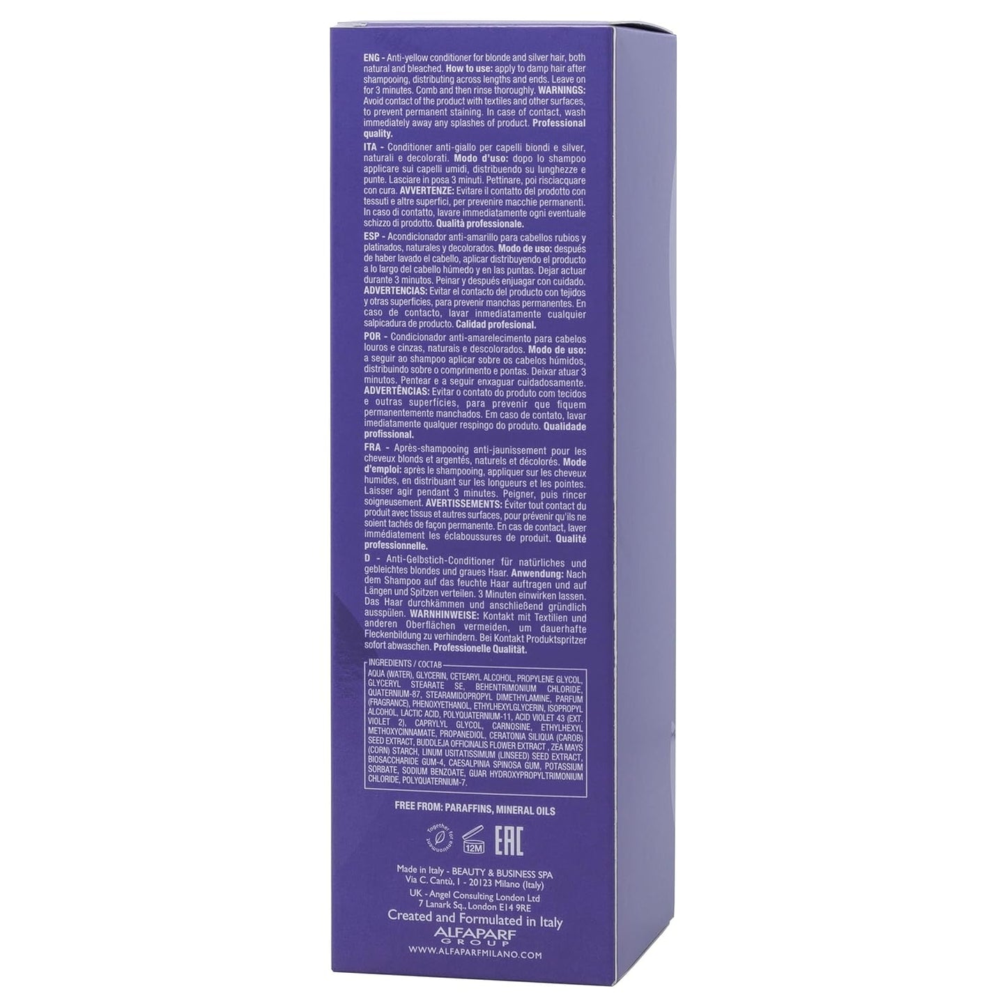 Alfaparf Milano Semi di Lino Blonde Purple Conditioner - Anti-Yellow Treatment for Blonde & Silver Hair, 6.76oz