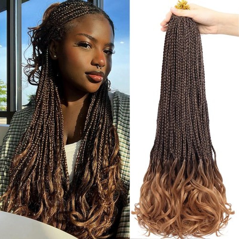French Curl Crochet Braids 22 Inch 8 Packs Goddess Box Braids Crochet Hair for Women Pre Looped Crochet Box Braids with Curly Ends Synthetic French Curly Braiding Hair Extensions (1B/30)