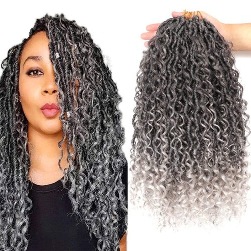 8 Packs Goddess Locs Crochet Hair 18 Inch Faux Locs Crochet Hair for Black Women Pre Looped Soft Locs with Curly Ends (18 Inch (Pack of 8), #1B/Gray)