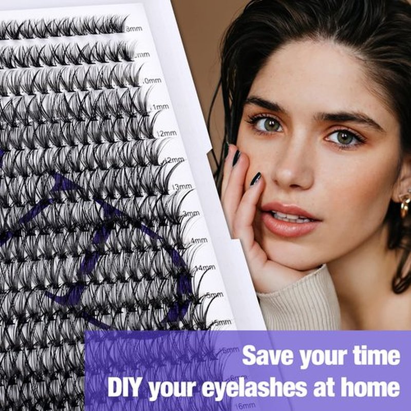 Individual Lashes DIY Eyelash Clusters 300PCS C/D Curl Lash Clusters Comfortable Cat Eye Lashes Super Soft Reusable Wispy Lashes Lash Clusters(300PCS-40D-0.07DD,8-16mm Mixed Tray)