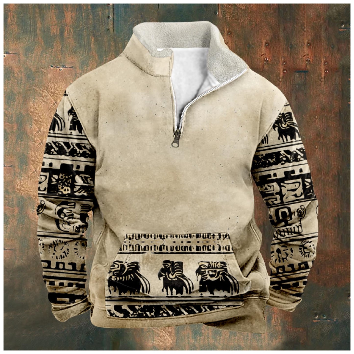 domirica Men's Fashion Hoodies & Sweatshirts Western Aztec Print Long Sleeve Half Zip Pullover Lightweight Crew Neck Hoodies Big And Tall Cotton Vintage Casual Cool Undershirts With Pocket,S