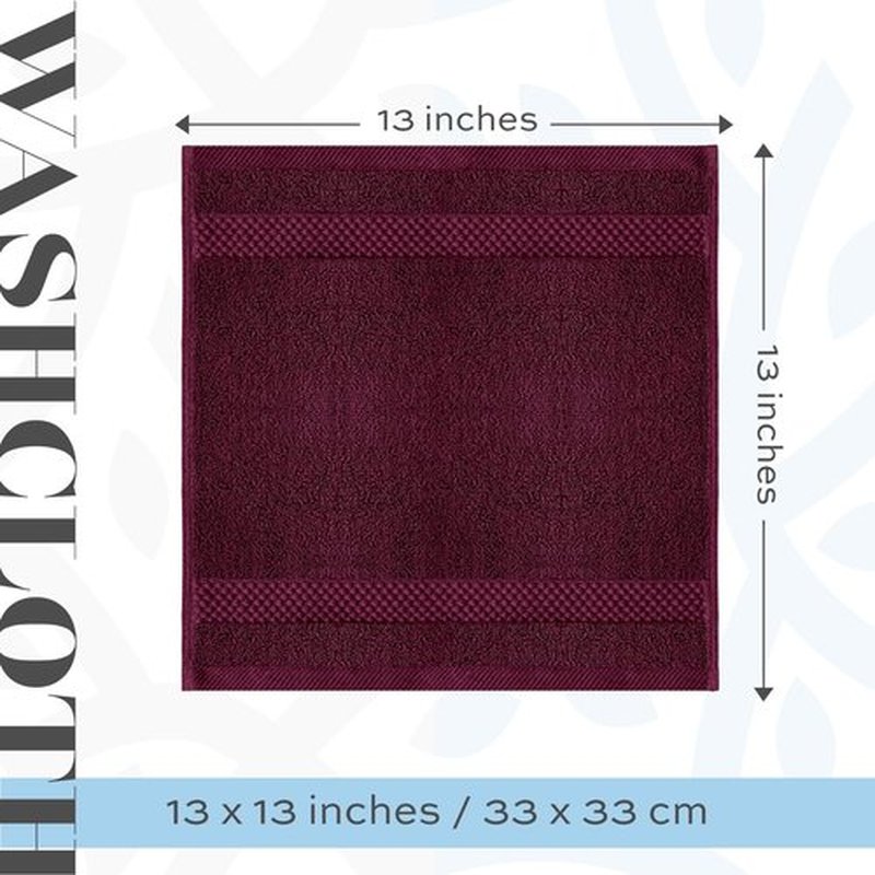 White Classic Luxury Washcloths for Bathroom-Hotel-Spa-Kitchen-Set - Circlet Egyptian Cotton - Highly Absorbent Hotel Quality Face Towels - Bulk Set of 12-13x13 Inch (Wine Red)