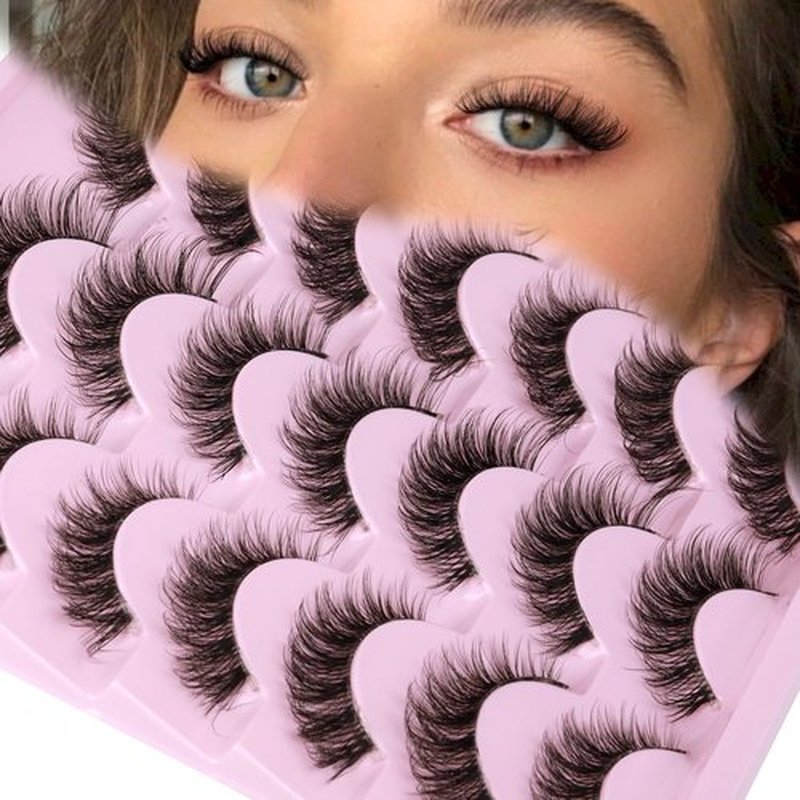Newcally Lashes Mink False Eyelashes Natural Look Wispy Clear lash Band Fake Eyelashes Fluffy 3D Curly Strip Volume Cat Eye Lashes Pack 14 Pairs