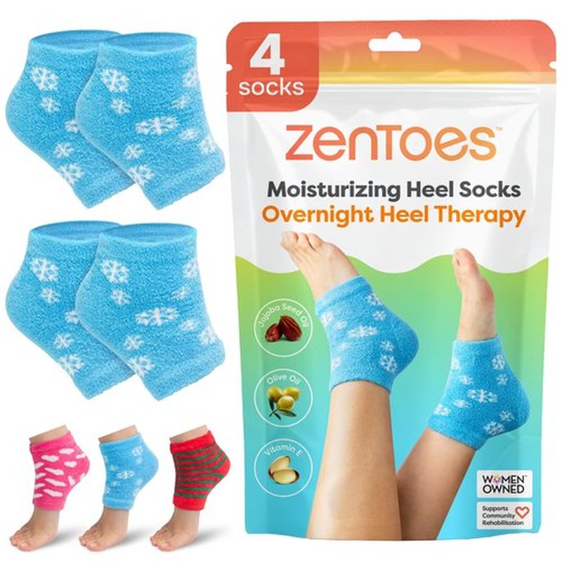 ZenToes Moisturizing Sleep Socks with Vitamin E, Olive Oil and Jojoba Seed Oil to Soften and Hydrate Dry Cracked Heels (Snowflakes, Regular)