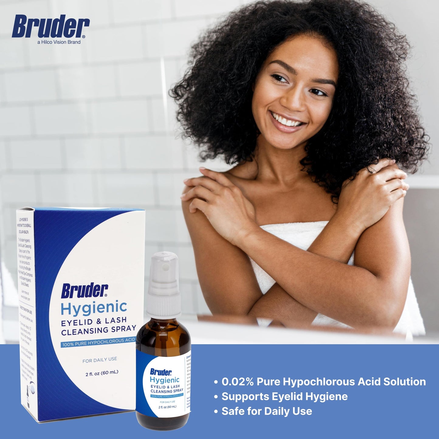 Bruder Hygienic Eyelid Solution Spray - Non-Irritating Pure Hypochlorous in Saline, Calm, Skincare, Daily Use Eyelid and Lash Cleanser, Eye Cleansing Spray (60mL)