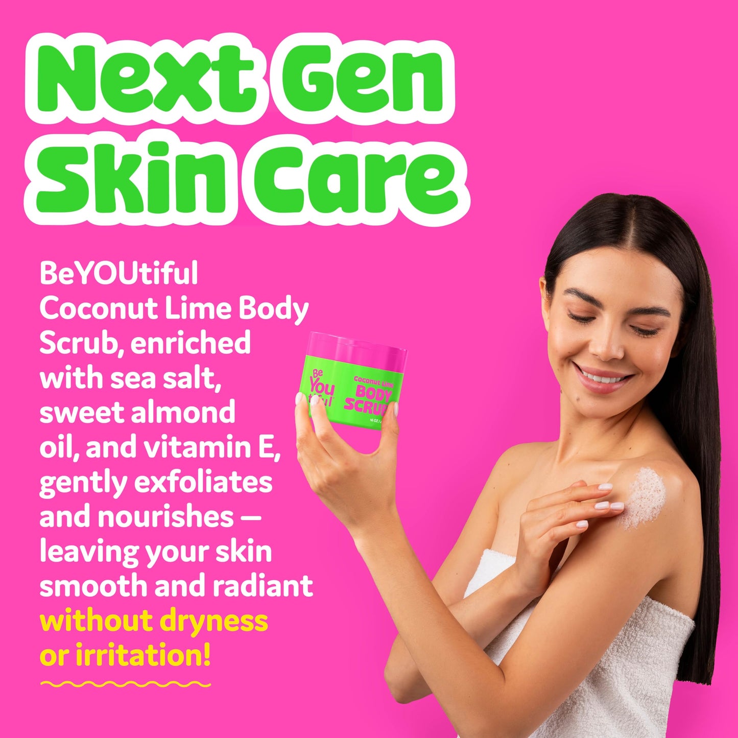 BeYoutiful Coconut Lime Body Sugar Scrub for Kids & Teens, Vitamin E, 16 oz