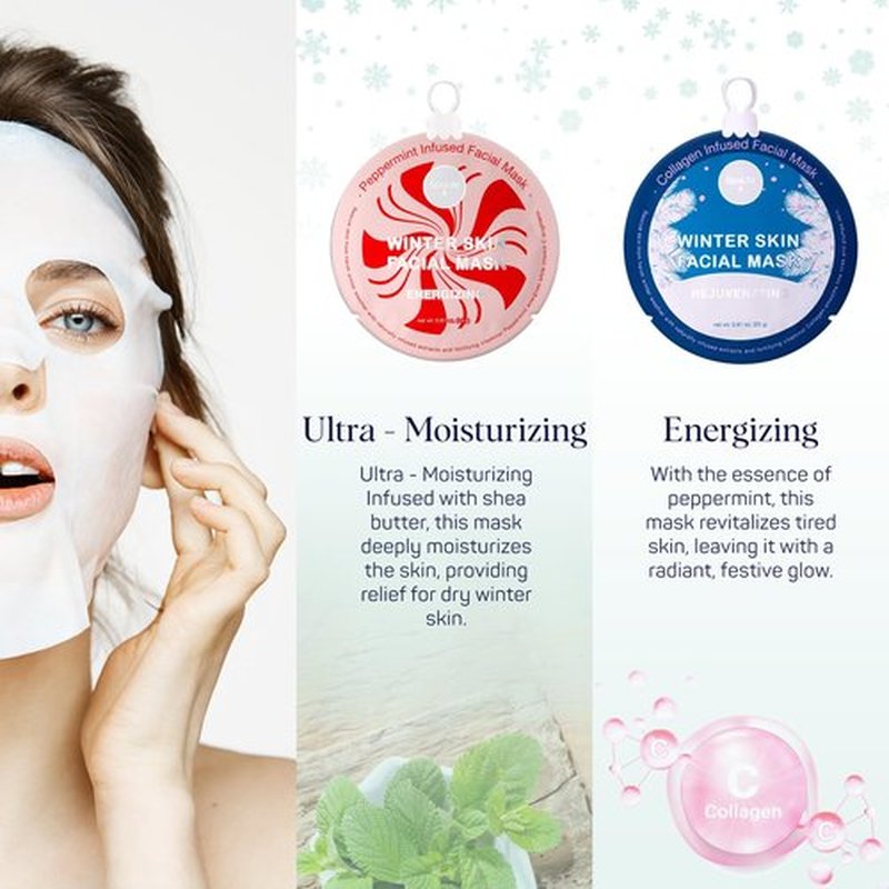 SpaLife Winter Skin Facial Mask 12-Count Set - Infused with 4 Skin-Loving Ingredients - Moisturizing and Hydrating Sheet Masks - Rejuvenating Spa Treatment for a Glowing Complexion