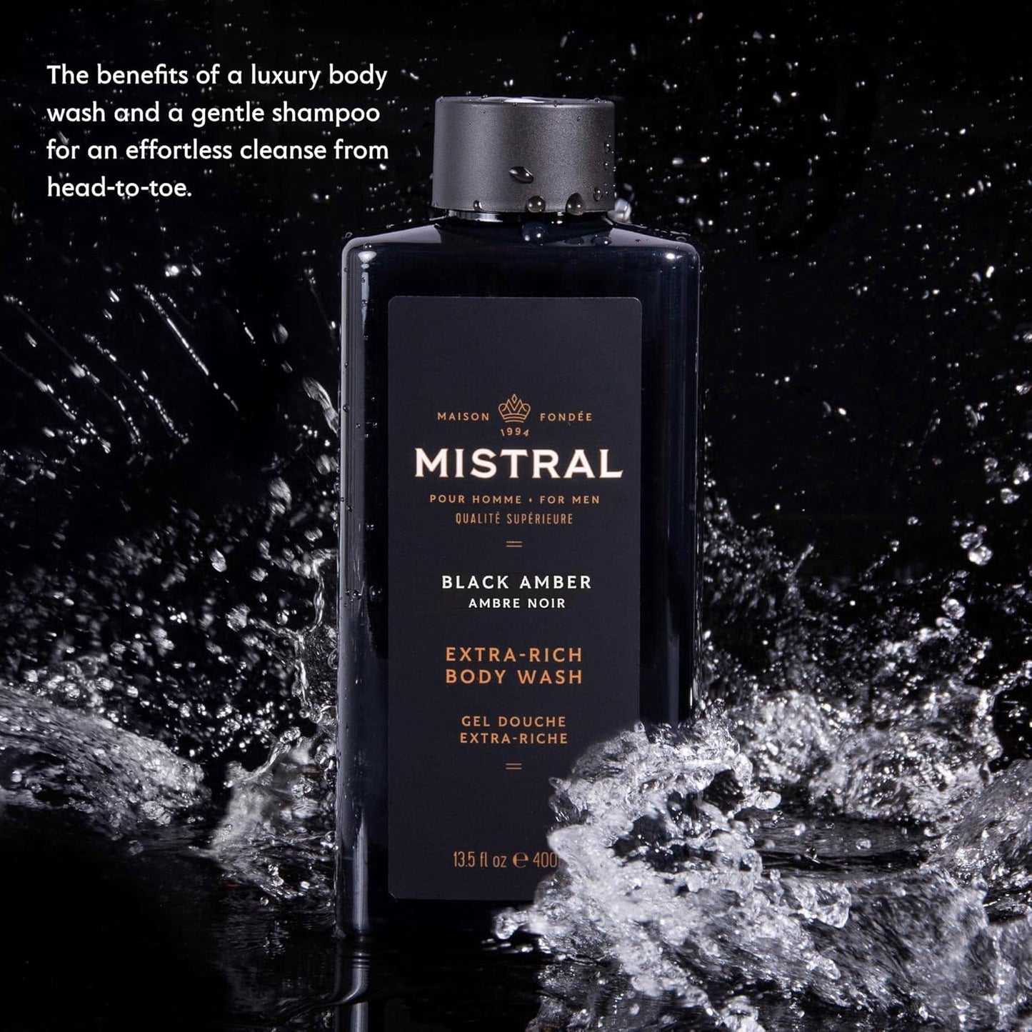 Men's 2-in-1 Body Wash & Shampoo - Black Amber, 13.5 oz | Natural, SLS & Paraben Free