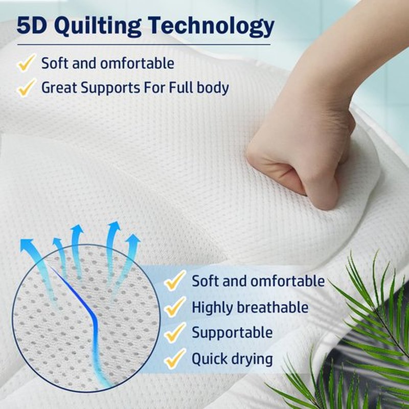 Full Body Bath Pillow Luxury Tub Pillow for Body Support 5D Air Mesh Fabric and 16 Non-Slip Suction Cups, Bath Pillows for Tub Spa Gifts for Women, Easy Clean, Perfect for Relaxing Baths(51" x 17")