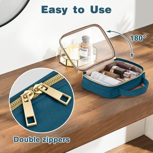 Wedama TSA Approved Toiletry Bag, 3 Pack Clear Makeup Bags with Handles, Quart Size Clear Toiletry Bags, PVC Clear Cosmetic Bags for Women and Men, Carry on Airport Airline (Til Blue, Medium)