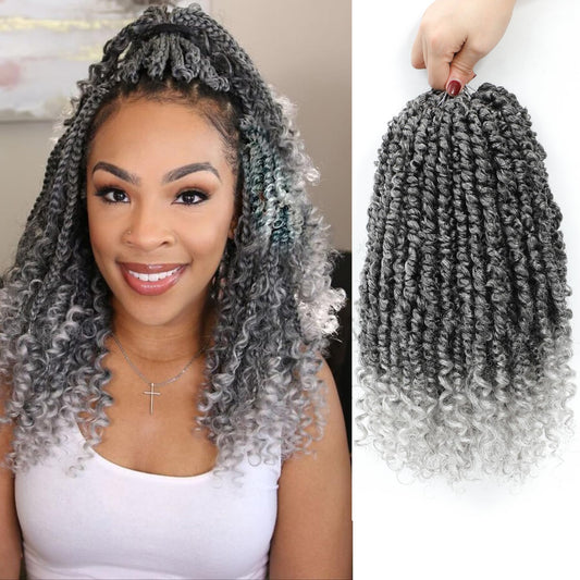 Grey Passion Twist Crochet Hair,12 Inch 9 Packs Pretwisted Passion Twist Hair, Soft Pre Looped and Pre twist Crochet Hair For Women，Short Curly Crochet Braids(12",9bundles,1B/Gray#)