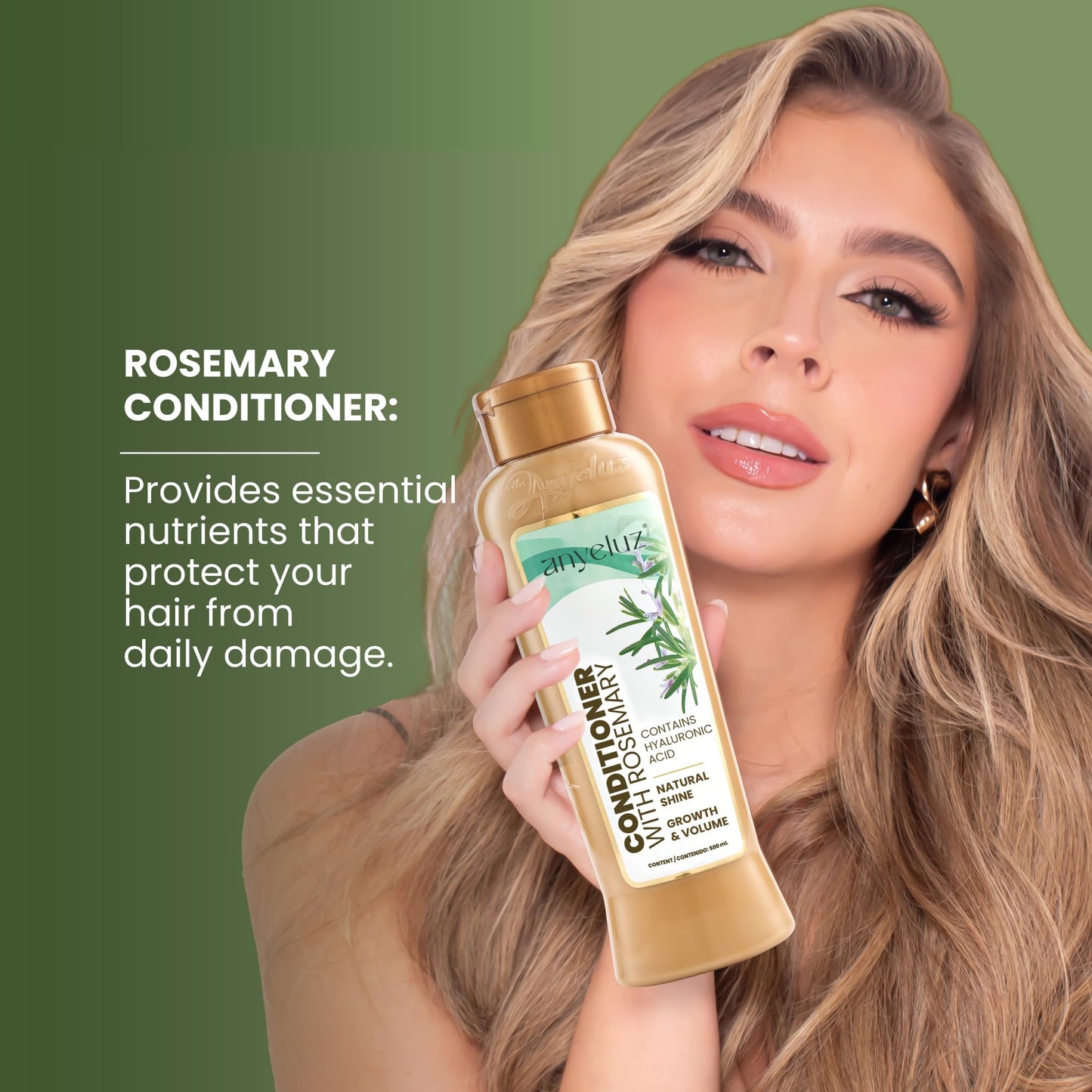 ANYELUZ Hair Conditioner with Rosemary and Hyaluronic Acid – Strengthens, Shines, and Smooths, Ideal for All Hair Types, Enhances Manageability.