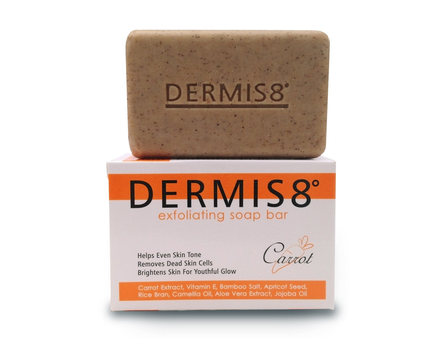 Dermis8° Dermis 8 Exfoliating Beauty Bar Soap with Carrot & Camellia Oil, 200gr