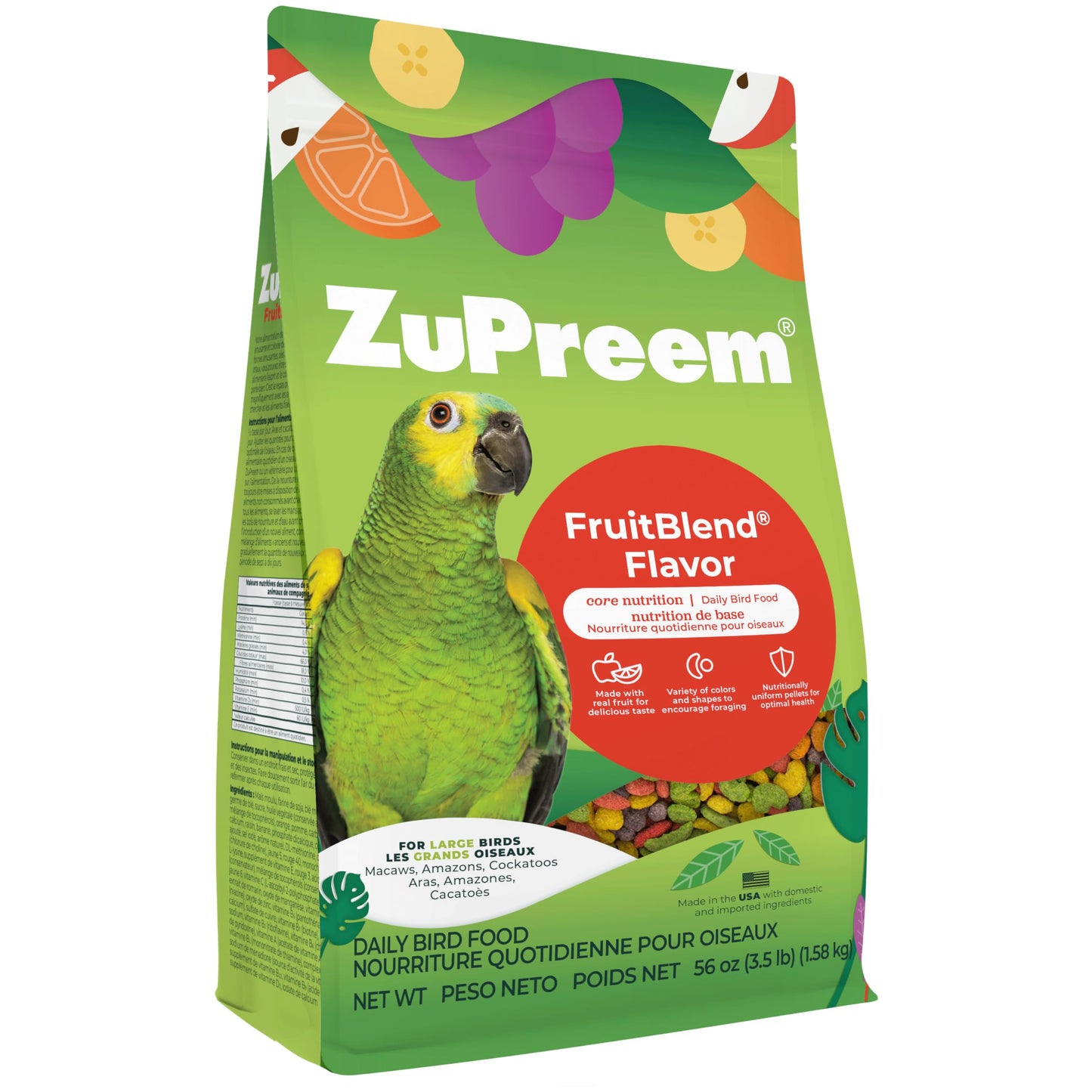 ZuPreem FruitBlend Macaw & Cockatoo Food, Uniform Bird Food, L, 3.5 lb