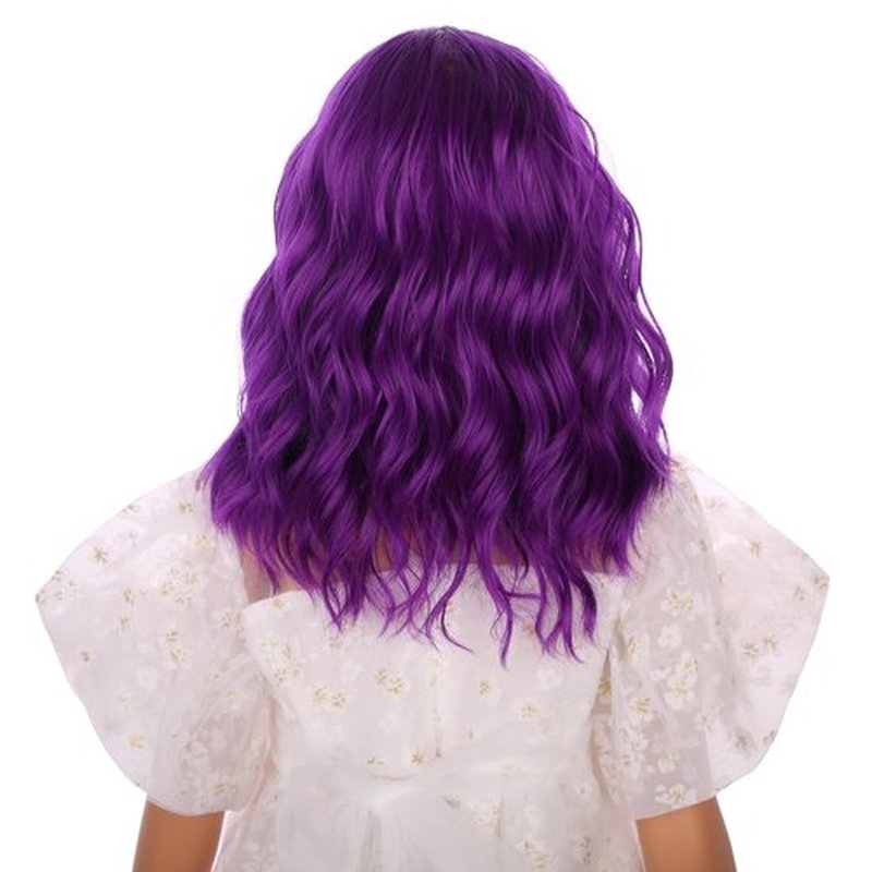 DUDUWIG Kids Dark Purple Wig Girls Short Purple Side Part Wig Child Dark Purple Wavy Curly Wig for Dress Up Party Cosplay Synthetic Wigs Hairnet Include