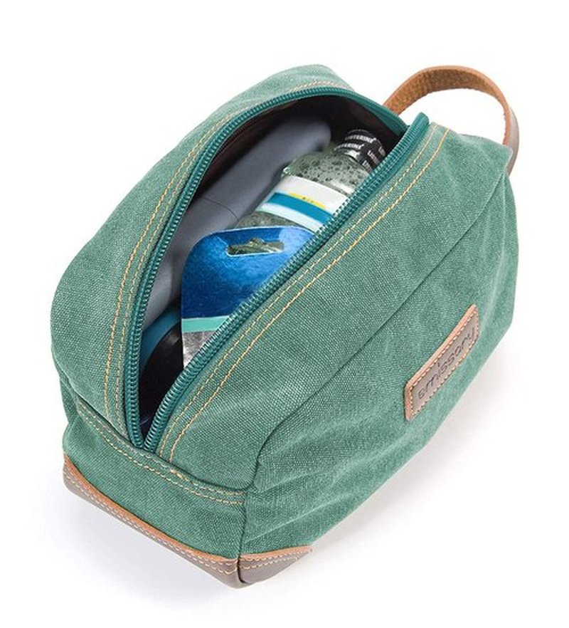 emissary Men's Toiletry Bag, Leather and Canvas Travel Toiletry Bag, Dopp Kit for Men, Travel Bathroom Bag Men's Shaving Kit, Travel Kit Small Bags for Men, Shaving Bag for Travel Accessories (Green)