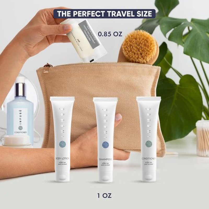 Infuse Hotel Soaps and Toiletries Bulk Set | 1-Shoppe All-In-Kit Amenities for Hotels & Airbnb | 1 oz Hotel Shampoo, Conditioner & Lotion, 40 grams Bar Soap Travel Size | 200 Pieces