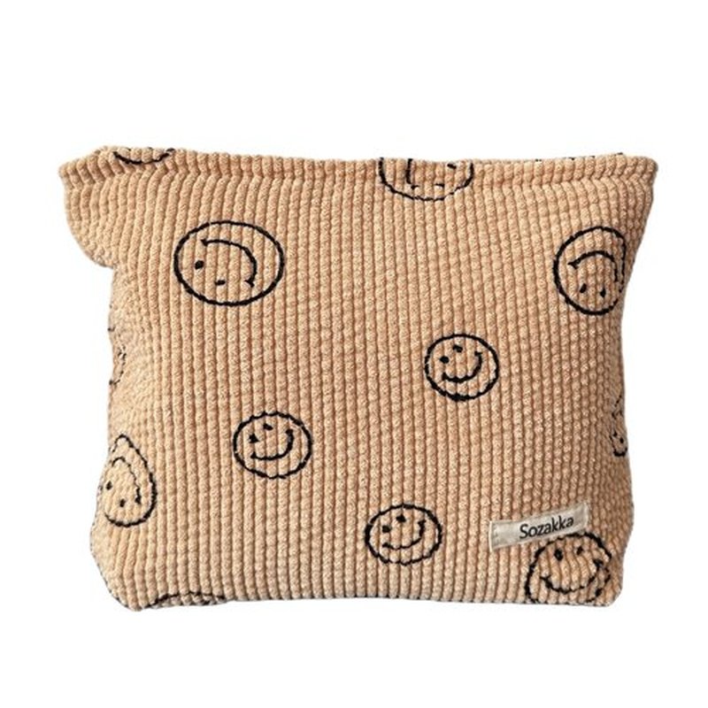 Cosmetic Bags for Women - Corduroy Cosmetic Bag Aesthetic Women Handbags Purses Smile Dots Makeup Organizer Storage Makeup Bag Girls Case Bags (Khaki)