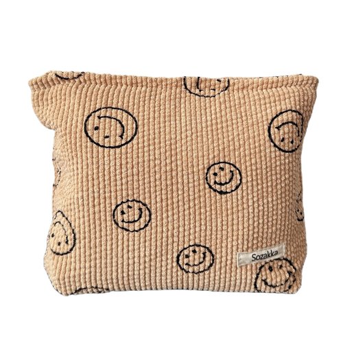 Cosmetic Bags for Women - Corduroy Cosmetic Bag Aesthetic Women Handbags Purses Smile Dots Makeup Organizer Storage Makeup Bag Girls Case Bags (Khaki)