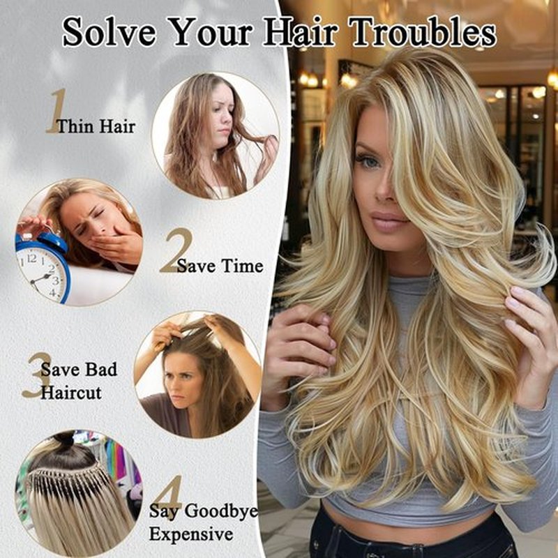 FREEMEIGE Clip in Hair Extensions Blonde Hair Extensions Stright Layered Hair Extensions 20 Inch Thick Long Invisible Lace Weft Hair Extensions for Women