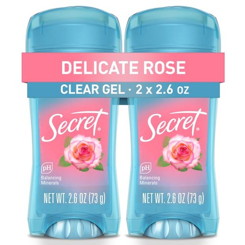 Secret Fresh Antiperspirant and Deodorant for Women, 48hr Freshness, Sweat & Odor Protection, PH Balancing Minerals, Clear Gel, Delicate Rose Scent, 2.6 oz (Pack of 2)