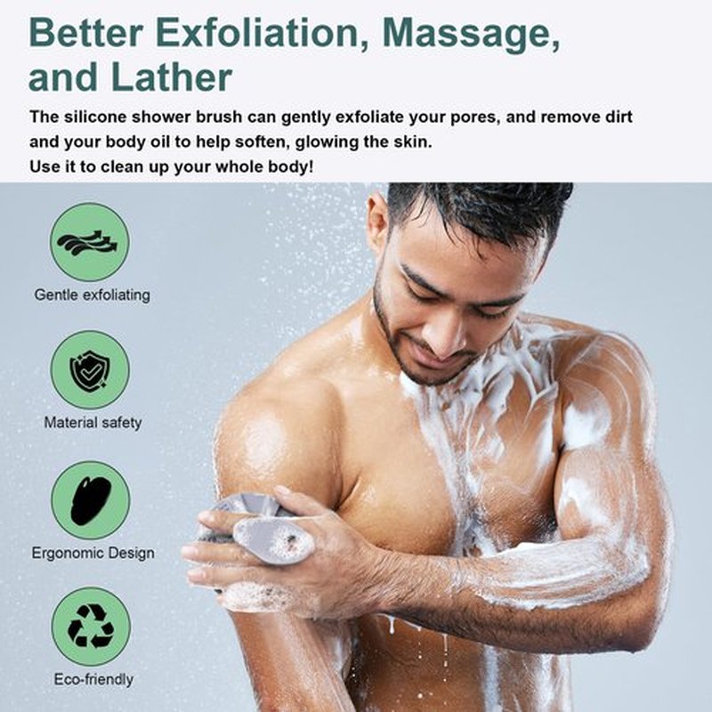 INNERNEED Food-Grade Silicone Body Scrubber Exfoliating & Massaging Shower Brush, More Hygienic Bathing Tool, for All Skin Types, Lathers Well, Longer Service Life (Gray)