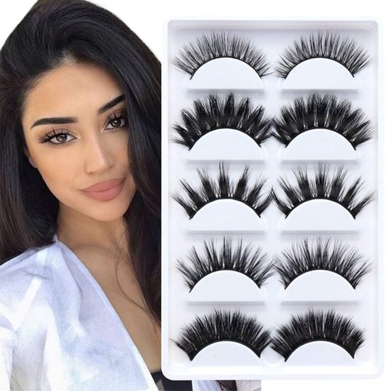 Veleasha Lashes 5D Faux Mink Lashes 100% Handmade Luxurious Fake Eyelashes Lightweight Fluffy False Eyelashes 5 Pairs Pack (Mixed)