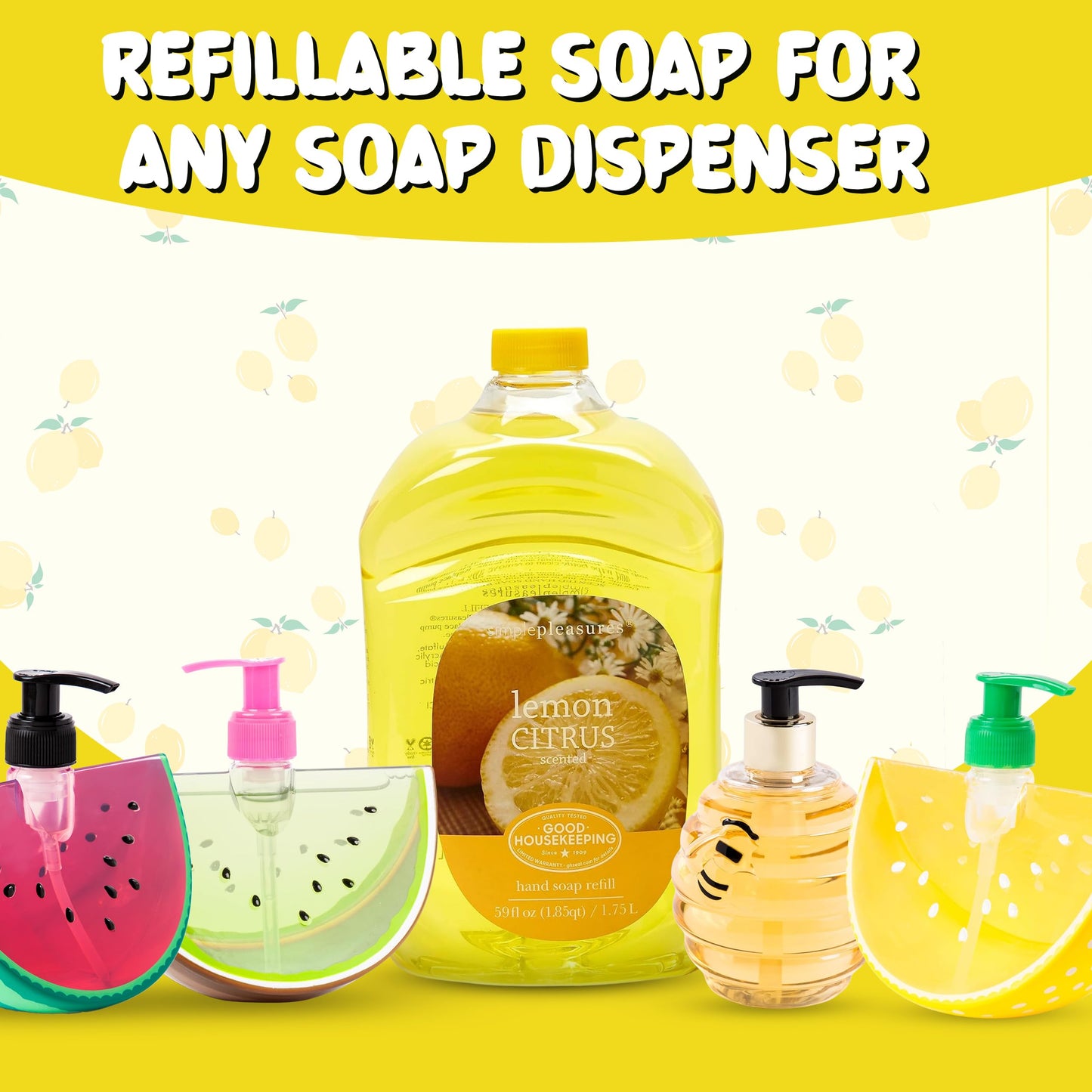 SIMPLE PLEASURES Lemon Citrus Hand Soap Refill Set, 7.9oz + 59oz