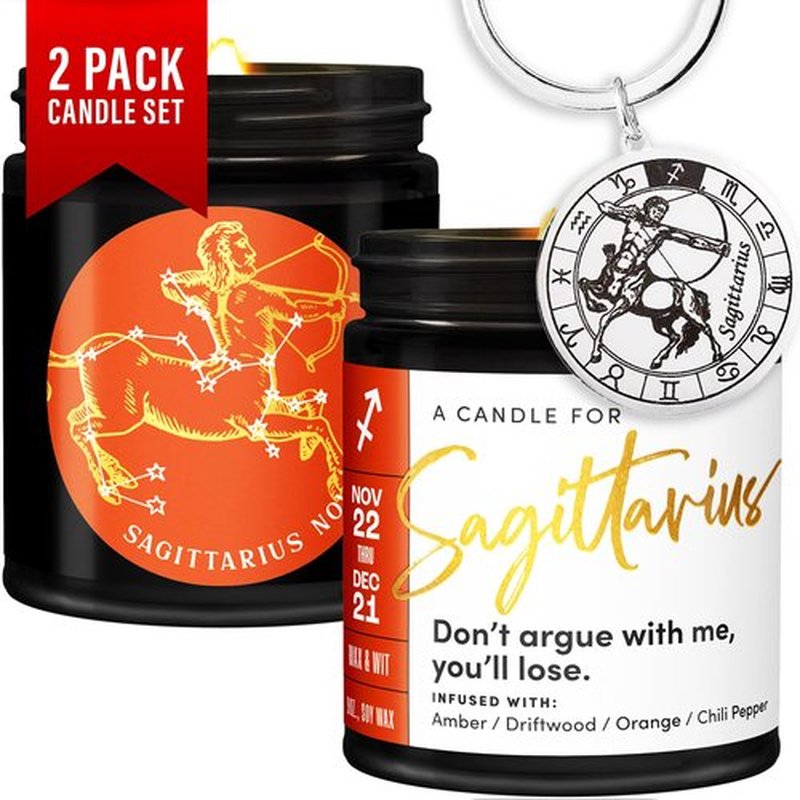 WAX & WIT Sagittarius Gifts for Women, Zodiac Gifts for Women, Astrology Gifts for Women, Zodiac Candles, Sagittarius Candle, November Birthday Gifts for Women, December Birthday Gifts for Women - 9oz
