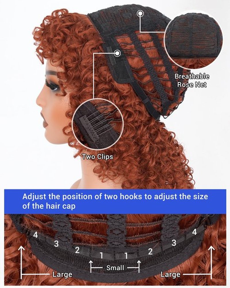 Marshey Afro Curly Wigs with Bangs for Black Women Kinky Curly Synthetic Hair Heat Resistant 12 Inch Short Ginger Wig for Daily Party (Orange)