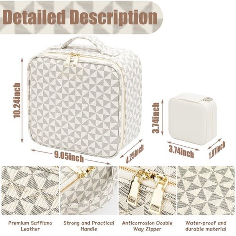 Extrei Gent Makeup Travel Train Case with Mirror LED Light 3 Adjustable Brightness Cosmetic Bag Portable Storage Adjustable Partition Waterproof Makeup Brushes Makeup Jewelry Gift for Women